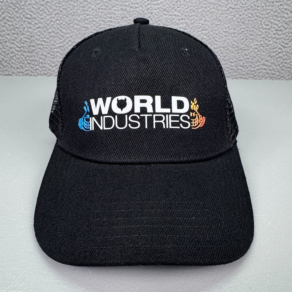 World Industries Hat Mens Snapback Black Wet Willy Flame Boy Trucker Street Y2K
